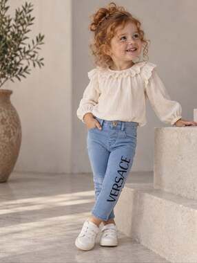 Versace Baby Leggings 12-18M Blue Logo Made in Italy Designer Kids